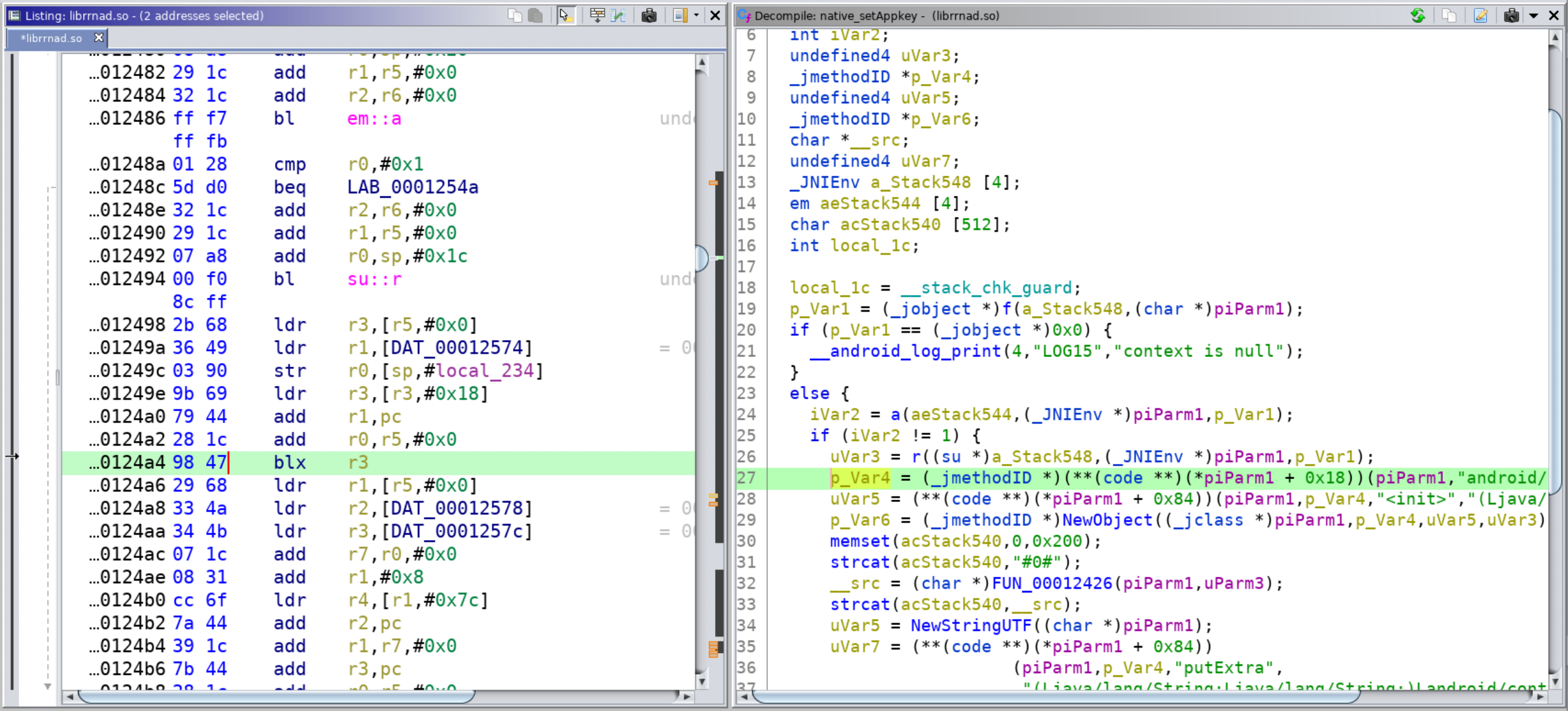 Screenshot of Disassembly Calling a function from JNIEnv